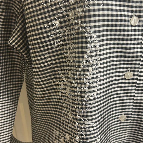 SILKLAND Black/White Checkered Button-Up XL Blouse Bead design, 100% Silk, EUC - Picture 4 of 12